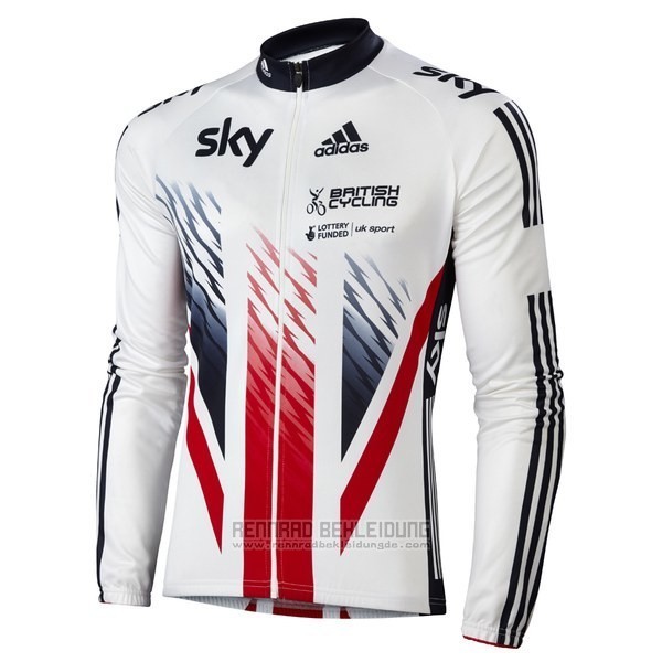 2016 Fahrradbekleidung Sky Champion Regno Unito Wei und Rot Trikot Langarm und Tragerhose - zum Schließen ins Bild klicken